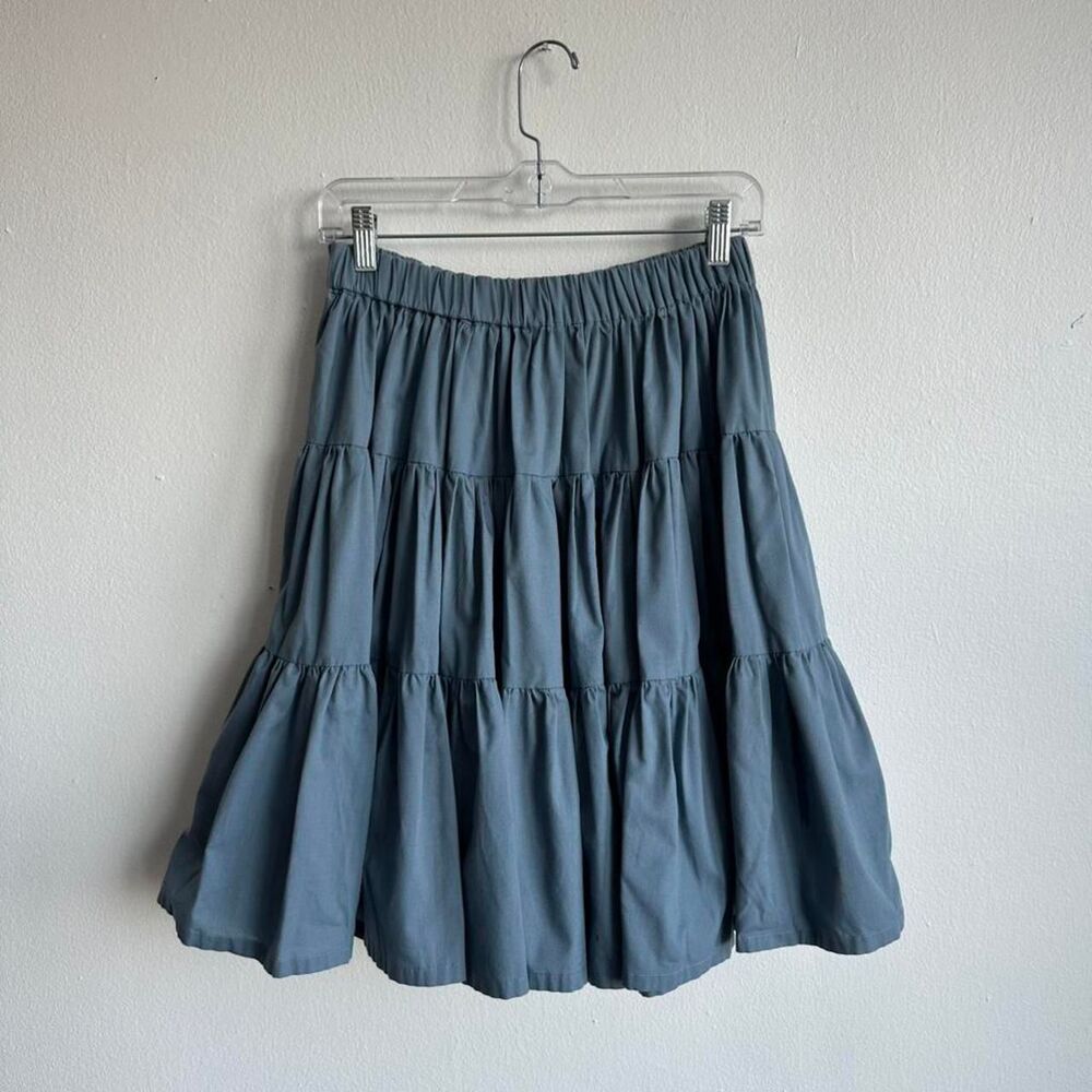 Handmade Blue tiered midi skirt with elastic waistband
